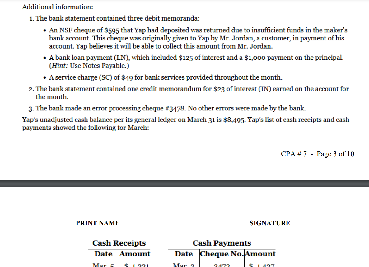 \fAdditional information: 1. The bank statement
