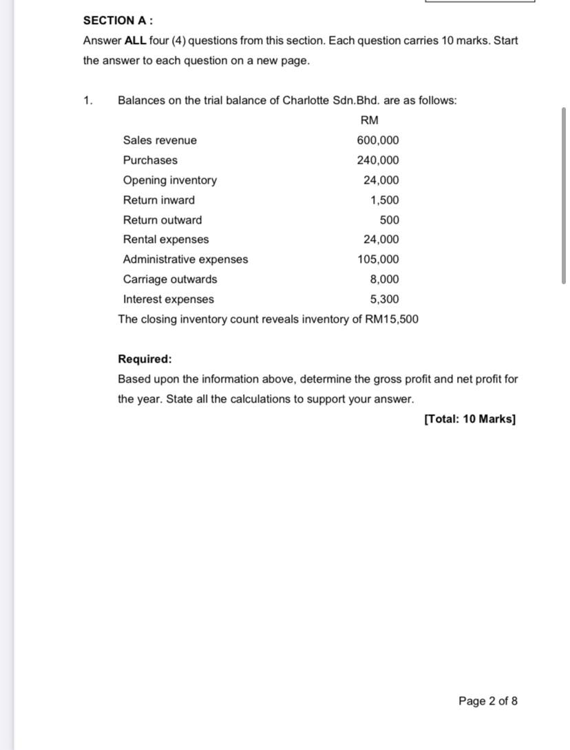 SECTION A : Answer ALL four (4) questions from