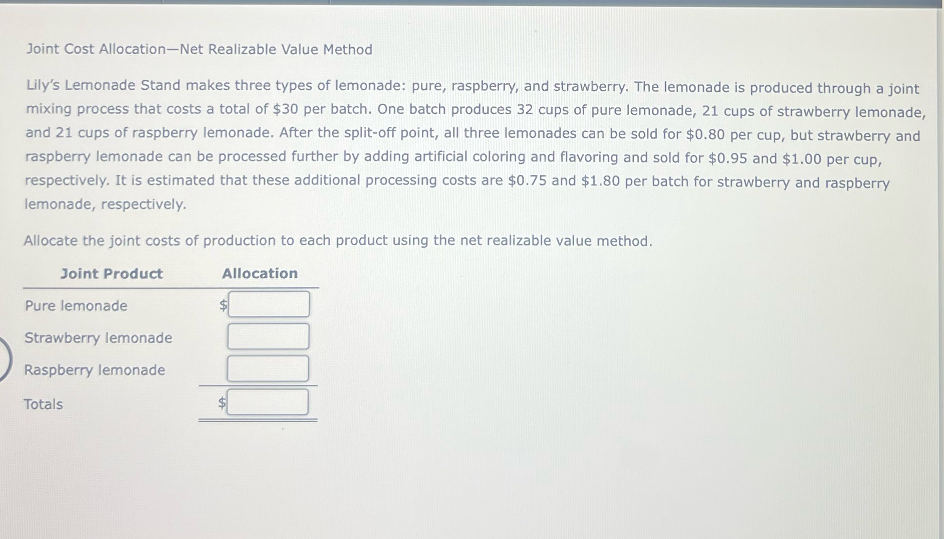 Joint Cost Allocation-Net Realizable Value Method
