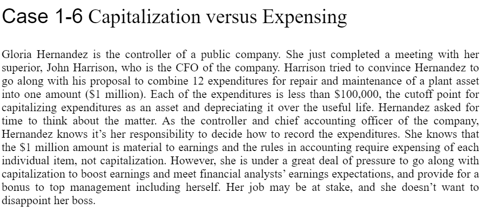 Case 1-6 Capitalization versus Expensing Gloria