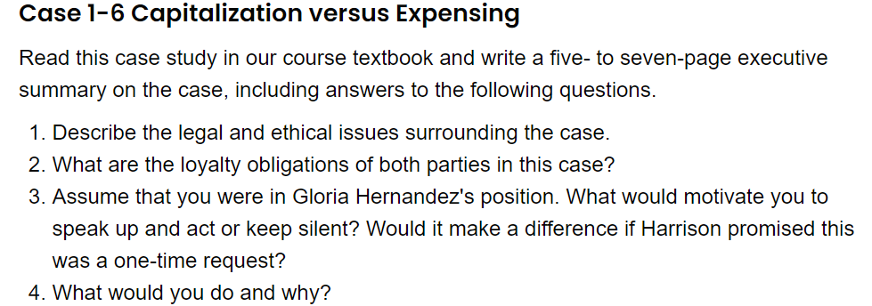 Case 1-6 Capitalization versus Expensing Gloria