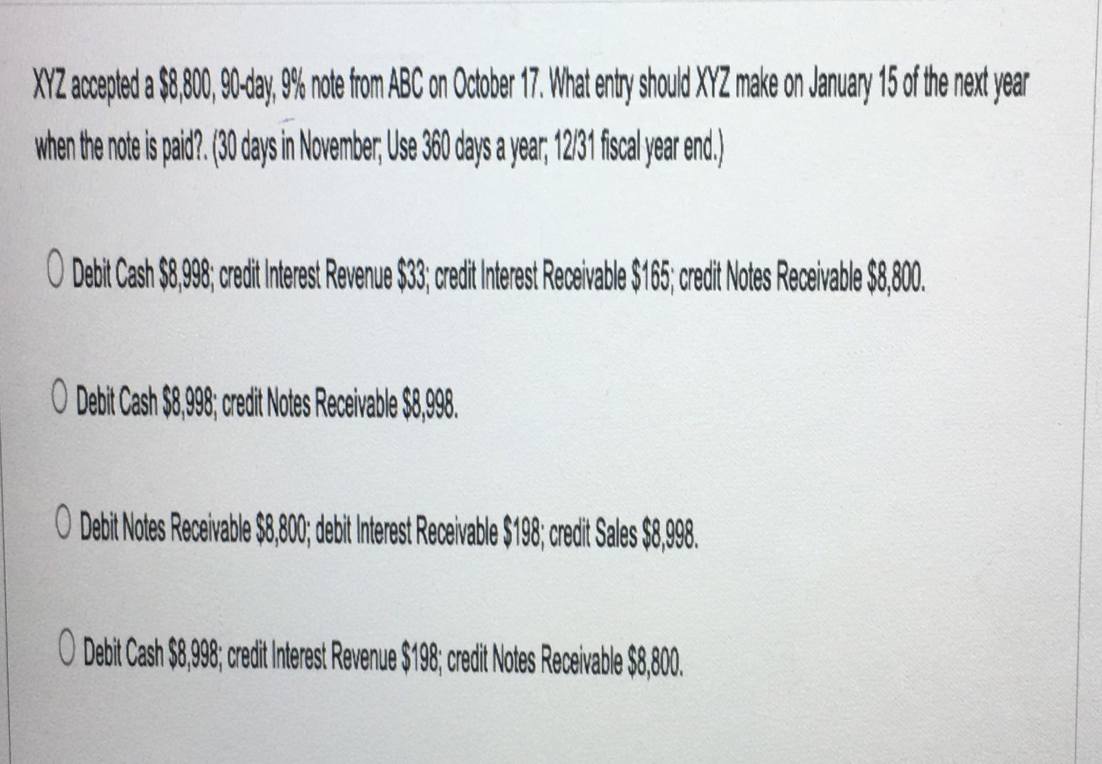 XYZ accepted a $8,800, 90-day, 9% note from ABC