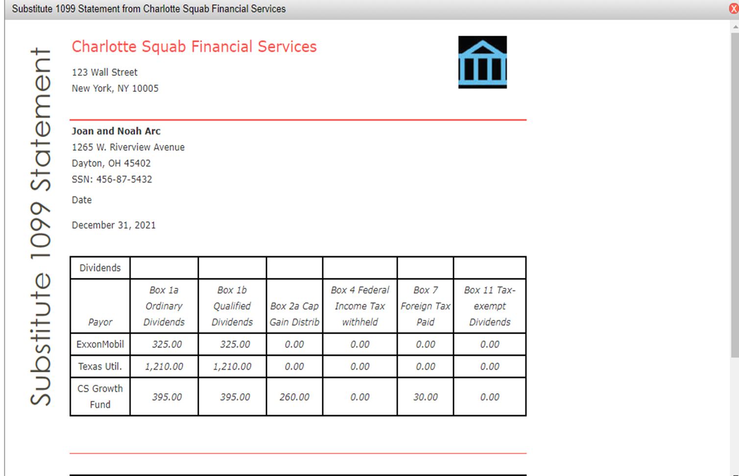 Instructions Substitute 1099 Statement from