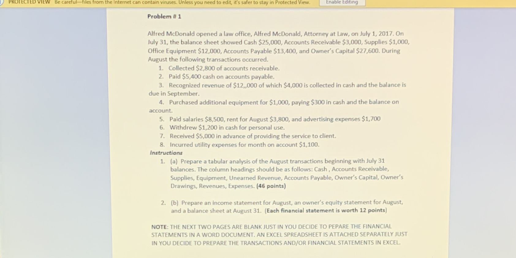 Problem 1 PROTECTED VIEW Be careful-files from