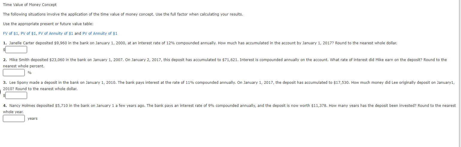 Time Value of Money Concept The following