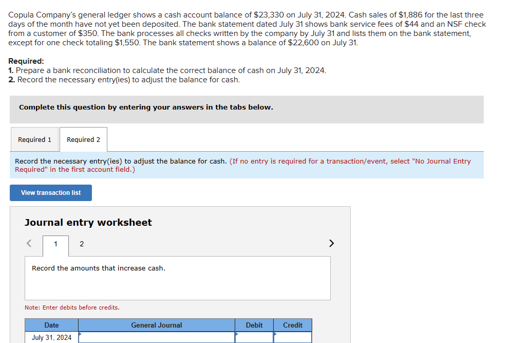 Copula Company's general ledger shows a cash
