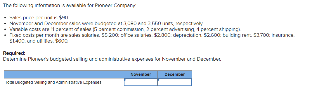 The following information is available for