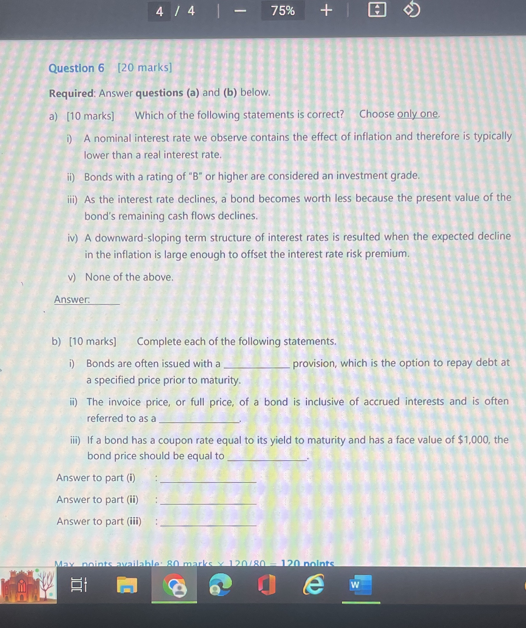 Question 6 [20 marks] Required: Answer questions