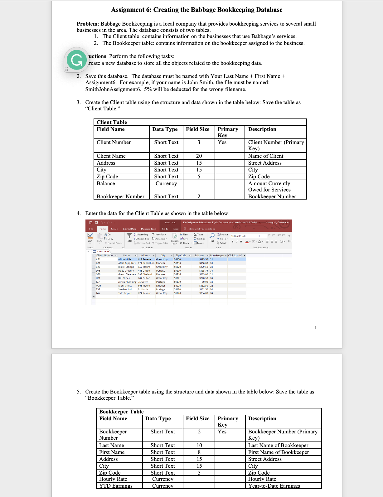 Assignment 6: Creating the Babbage Bookkeeping