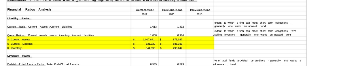 Financial Ratios Analysis Current Year Previous