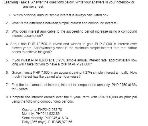 Learning Task 1: Answer the questions below.