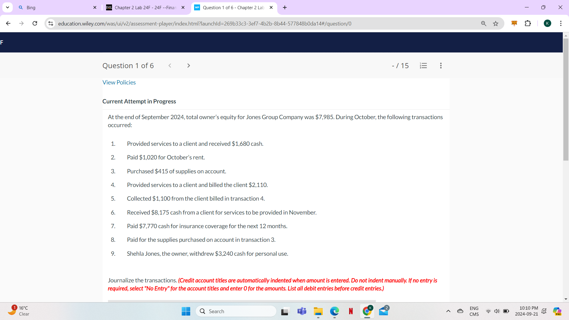 Q Bing X D2L Chapter 2 Lab 24F - 24F --Finan x WP
