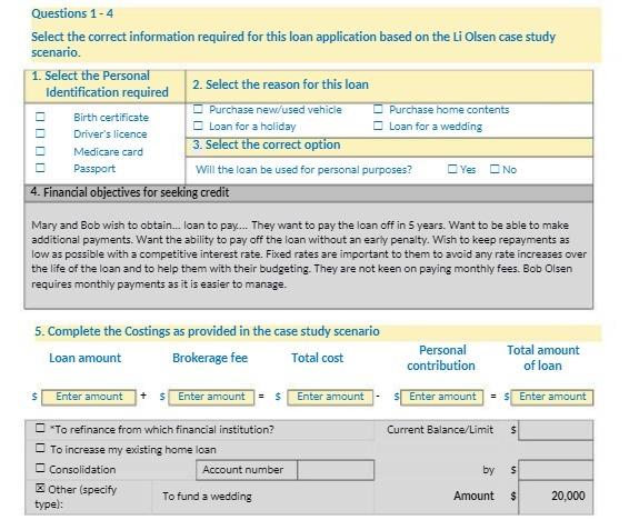 Questions 1 - 4 Select the correct information