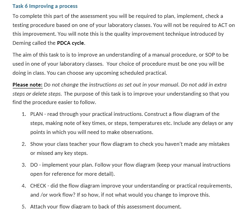 Task 6 Improving a process To complete this part