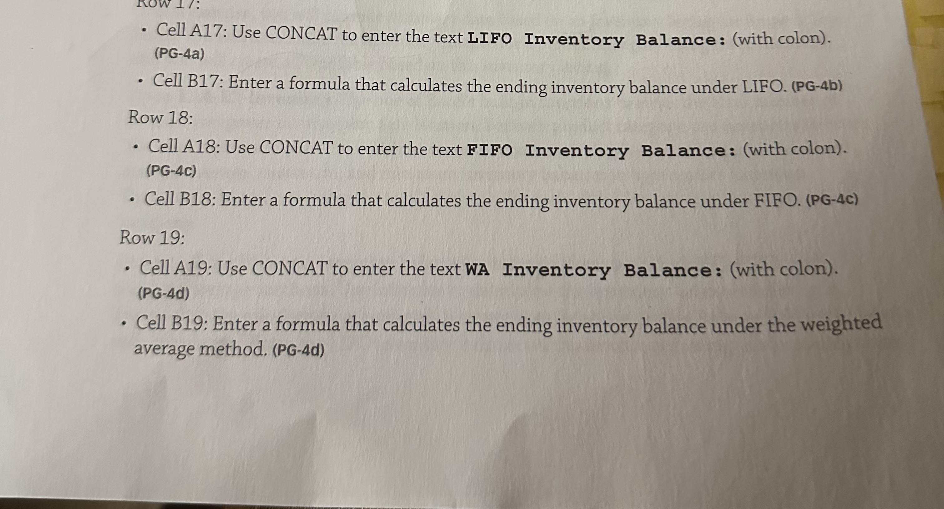now . Cell A17: Use CONCAT to enter the text LIFO