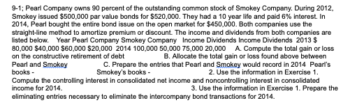 9-1; Pearl Company owns 90 percent of the