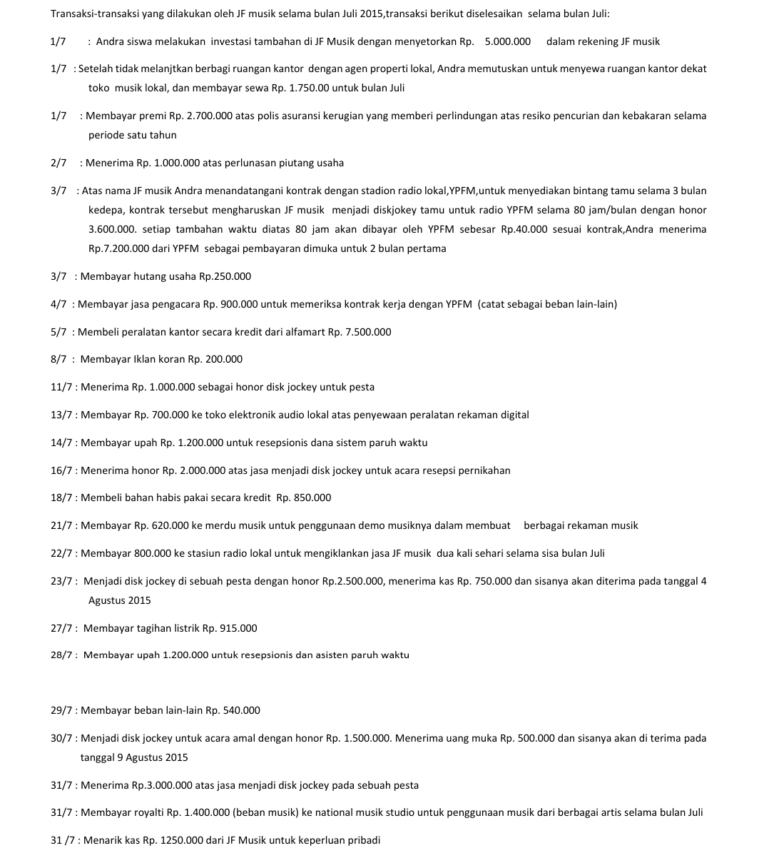 buatlah jurnal umum, neraca saldo, dan jurnal