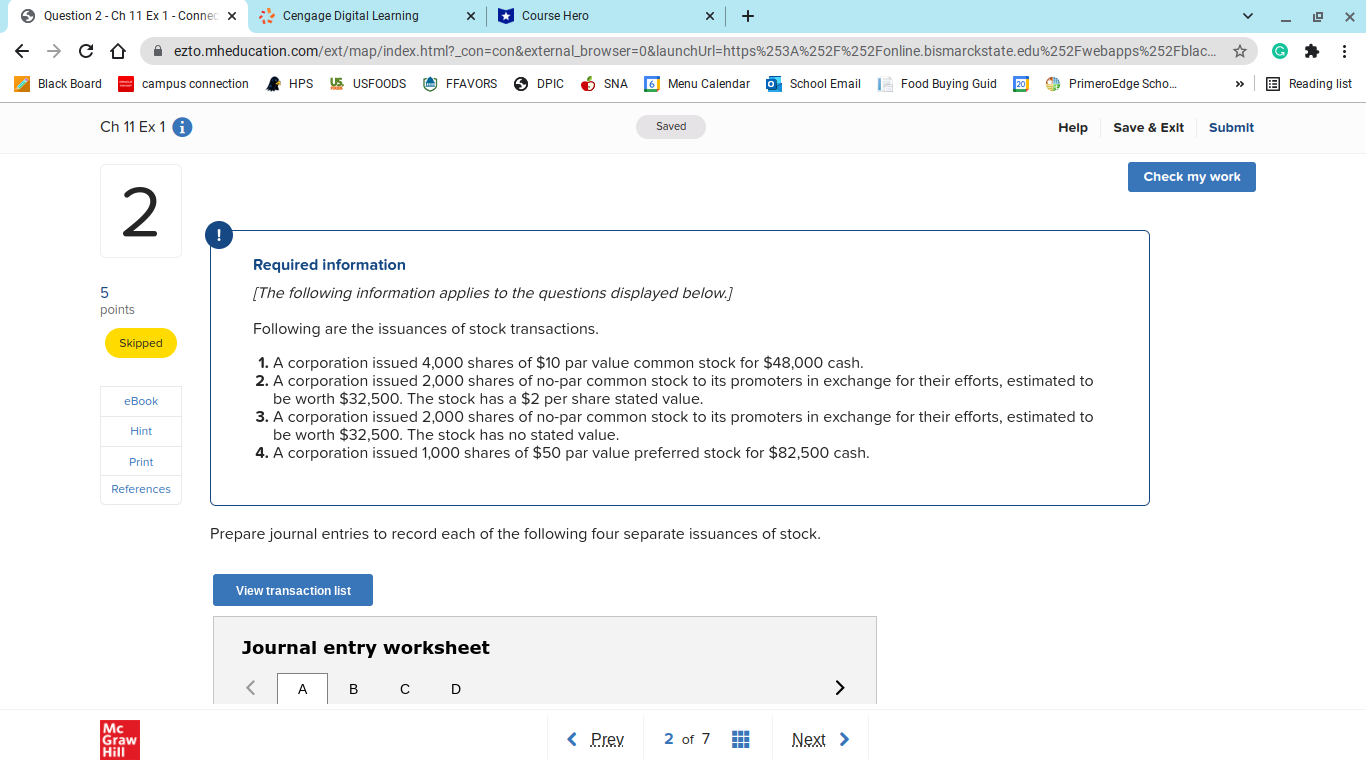 Question 2 - Ch 11 Ex 1 - Connec X Cengage