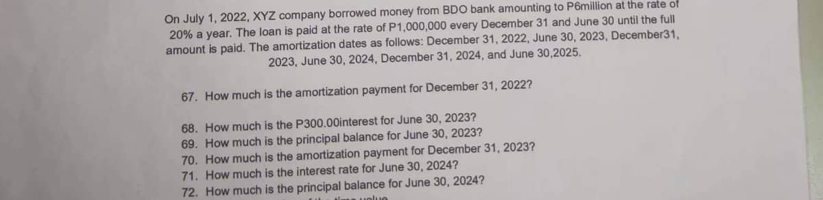 On July 1, 2022, XYZ company borrowed money from