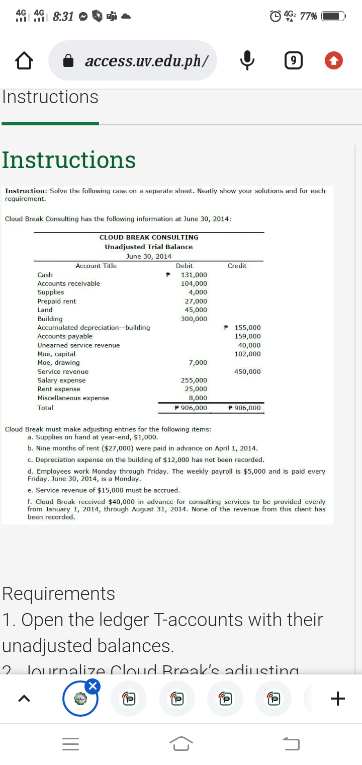 Requirements 1. Open the ledger T-accounts with