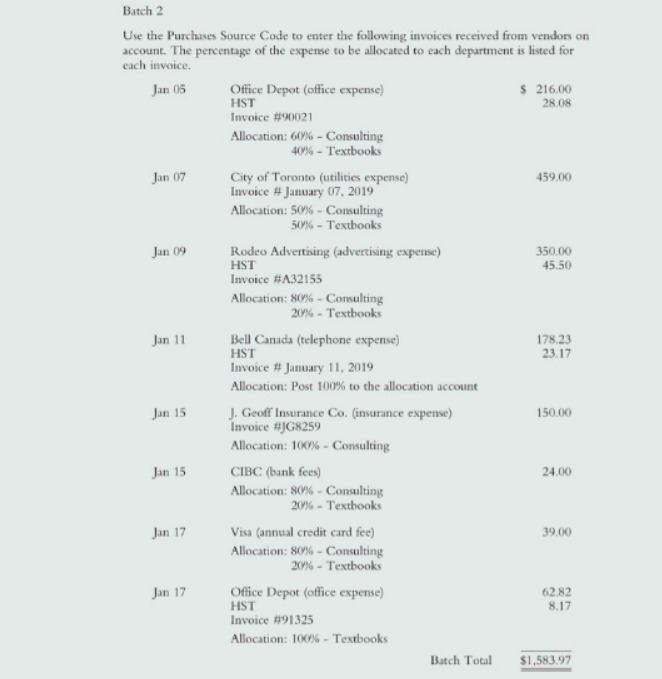 Batch 2 Use the Purchases Source Code to enter