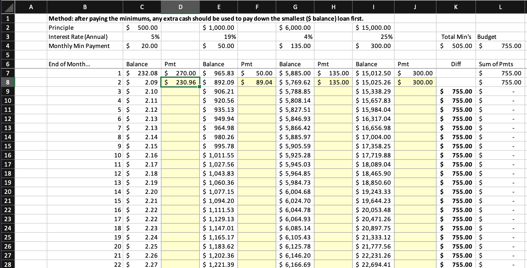 A B C D E G H K Method: after paying the