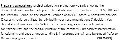 Prepare a spreadsheet (project calculation