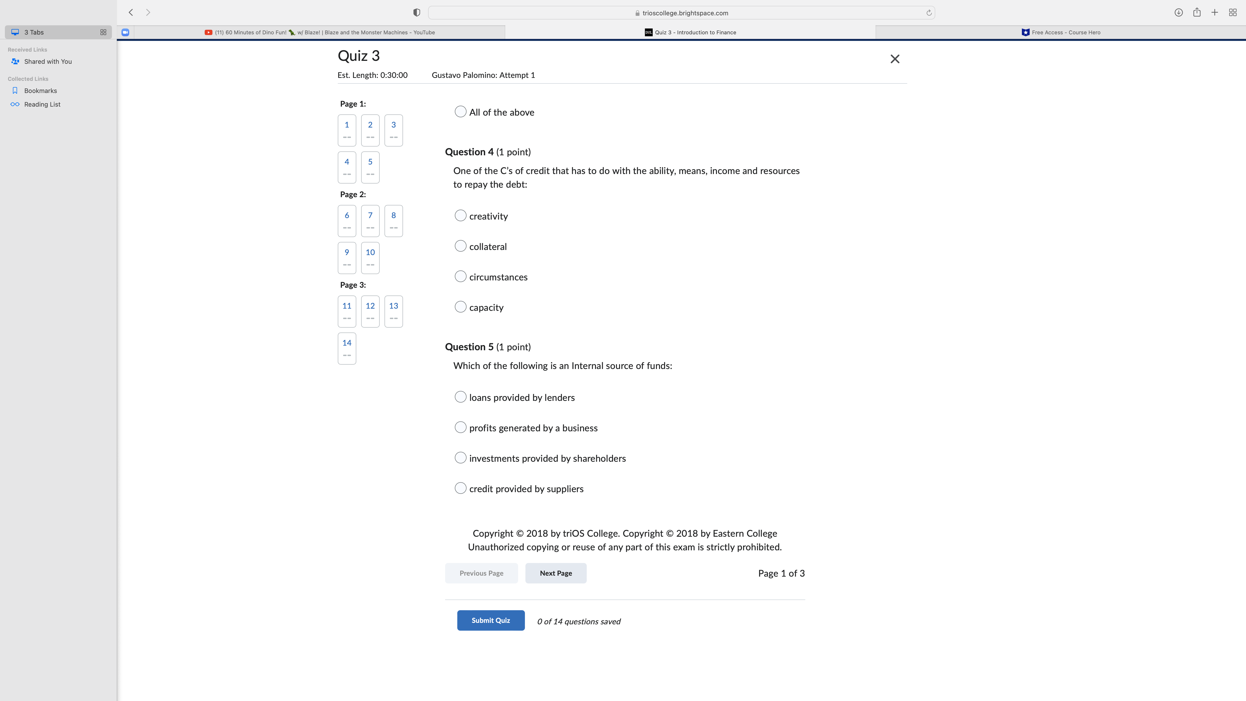 < trioscollege.brightspace.com C 3 Tabs 88 (11)