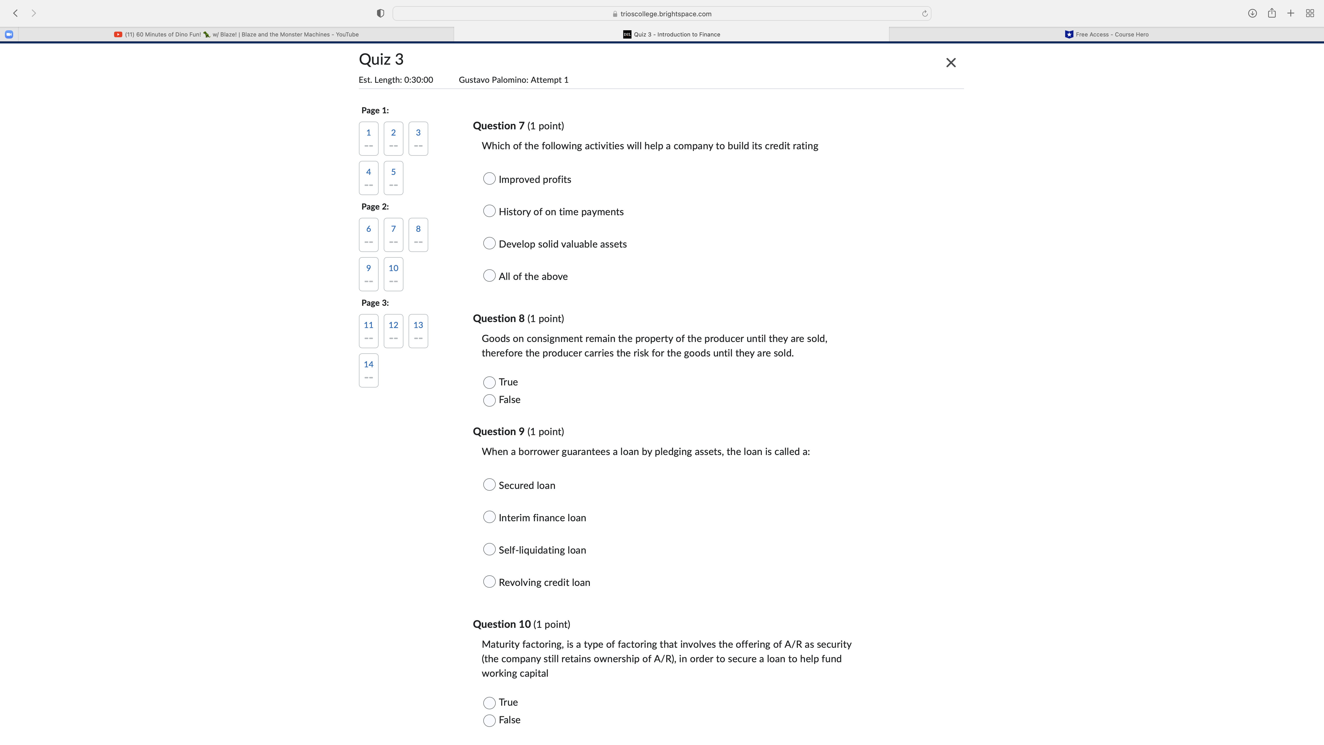 < trioscollege.brightspace.com C 3 Tabs 88 (11)