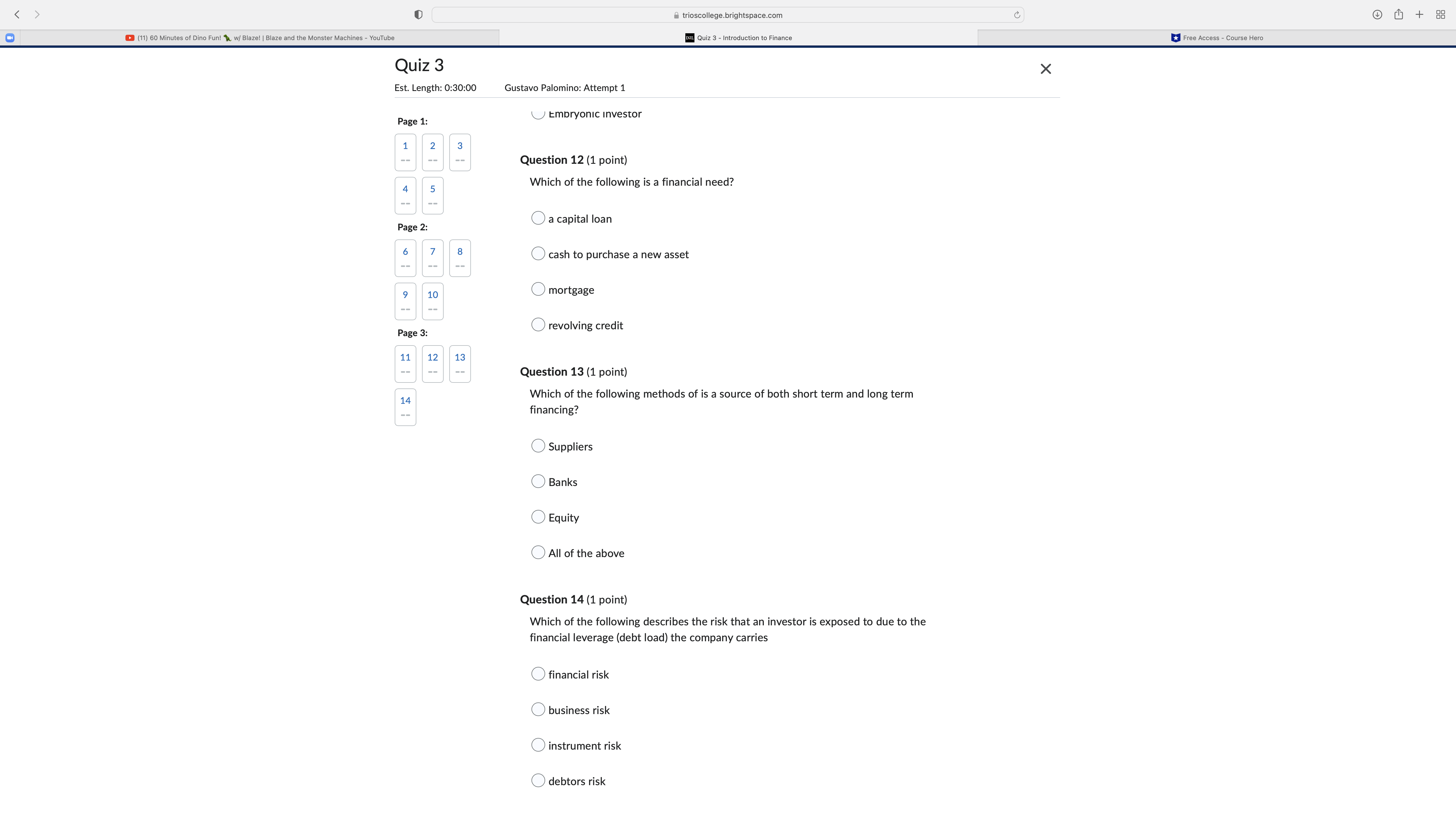 < trioscollege.brightspace.com C 3 Tabs 88 (11)
