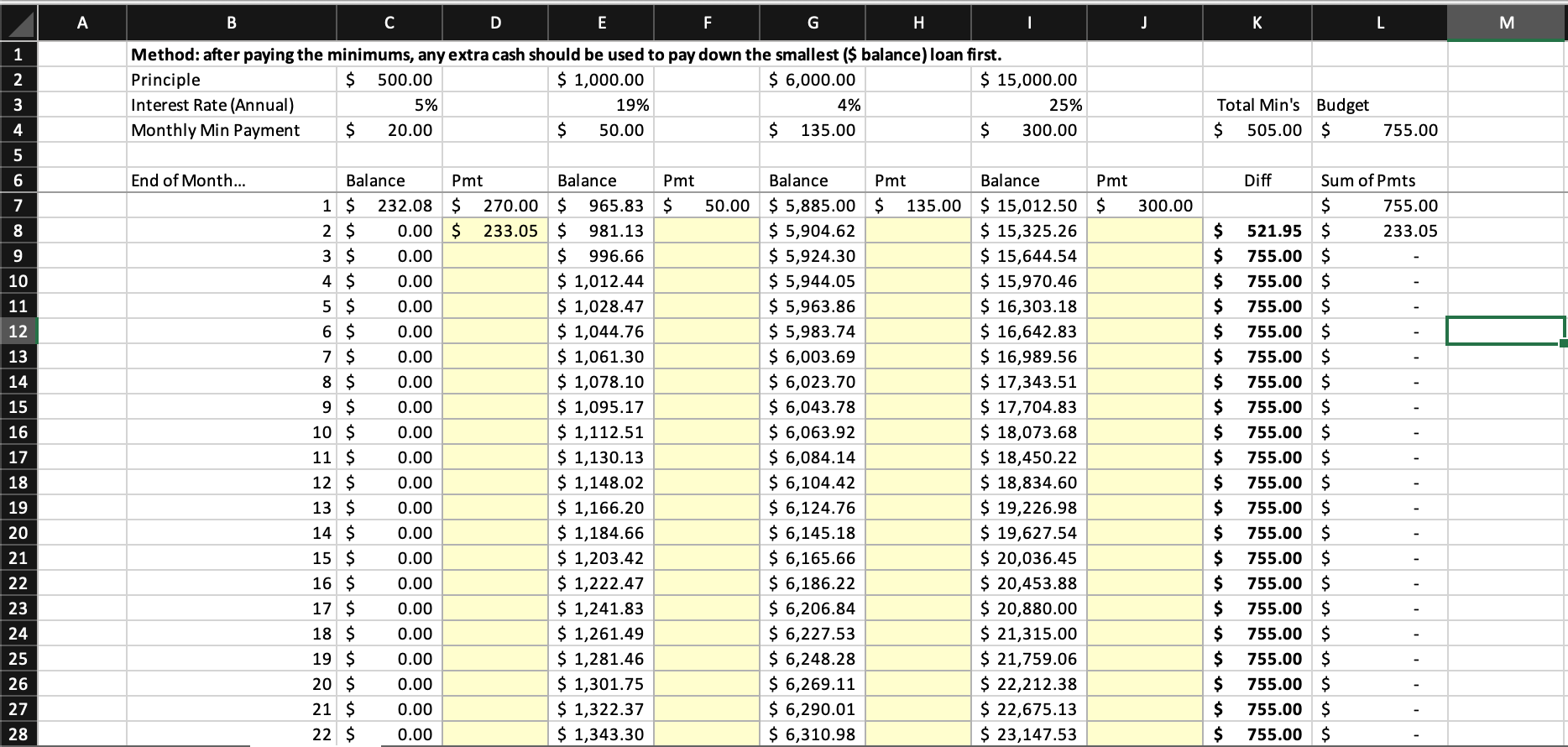 A B C D E F G H K M Method: after paying the