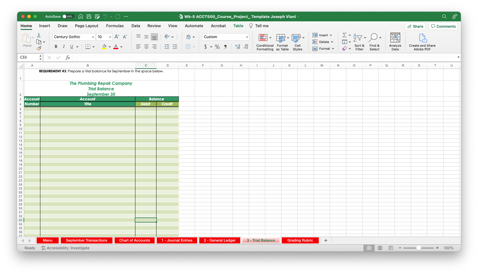 A1 X V fx ACCT500: Course Project A B C D E F G H