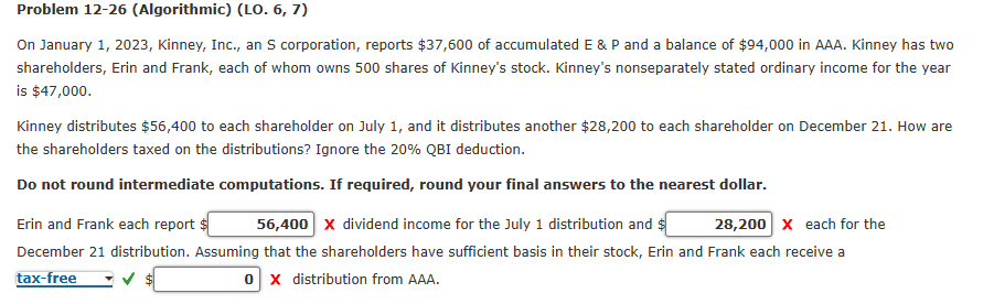 Problem 12-26 (Algorithmic) (LO. 6, 7) On January