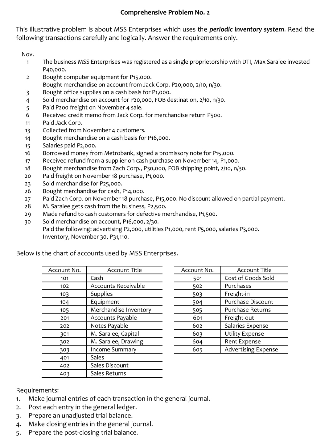 Comprehensive Problem No. 2 This illustrative