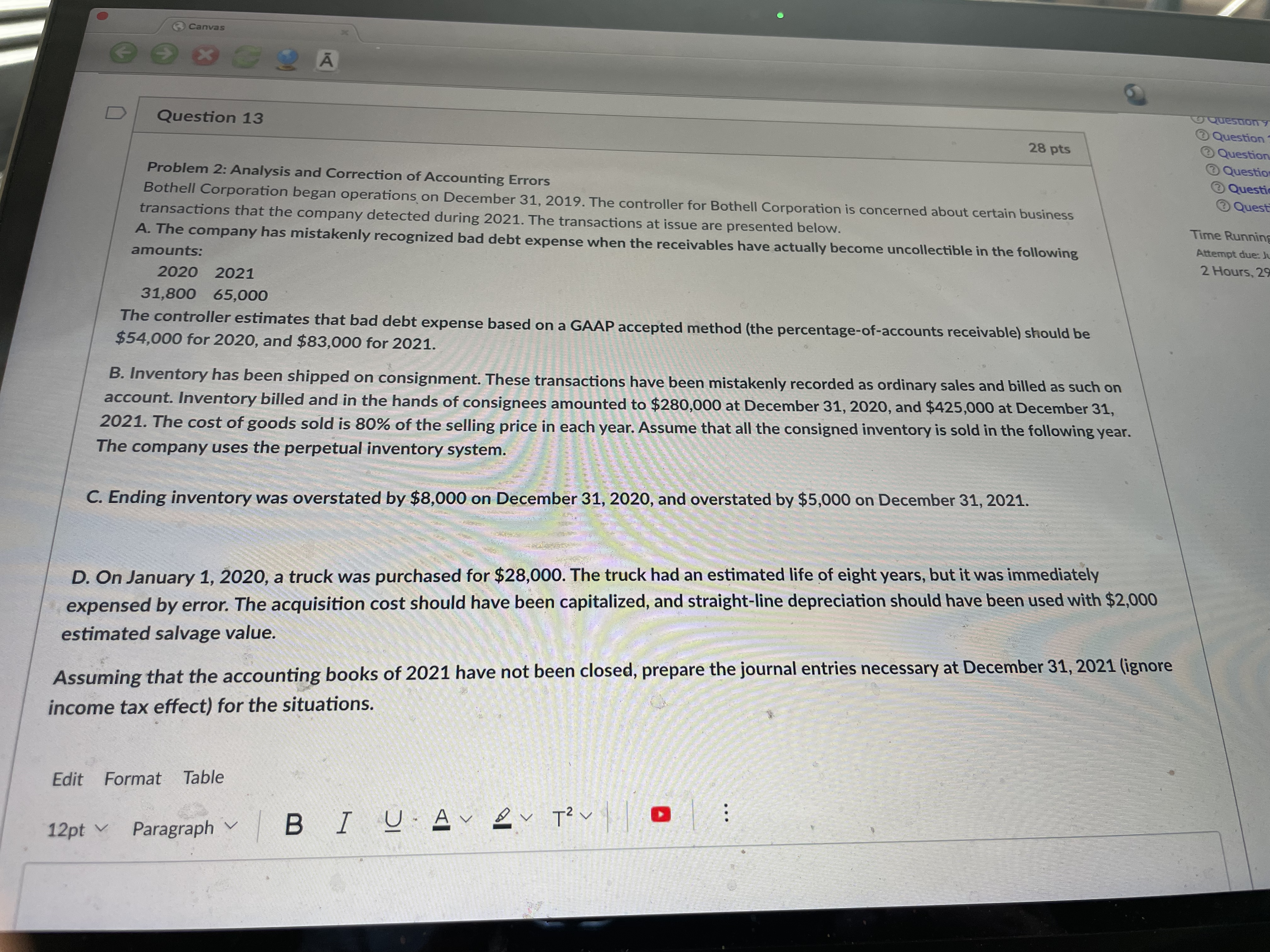 Canvas A Question D Question 13 Question 28 pts