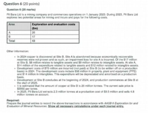Question 6 (20 points) Question & (20 marks) Pila