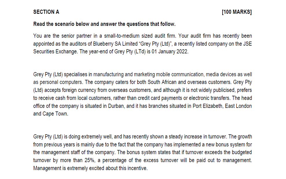 SECTION A [100 MARKS] Read the scenario below and