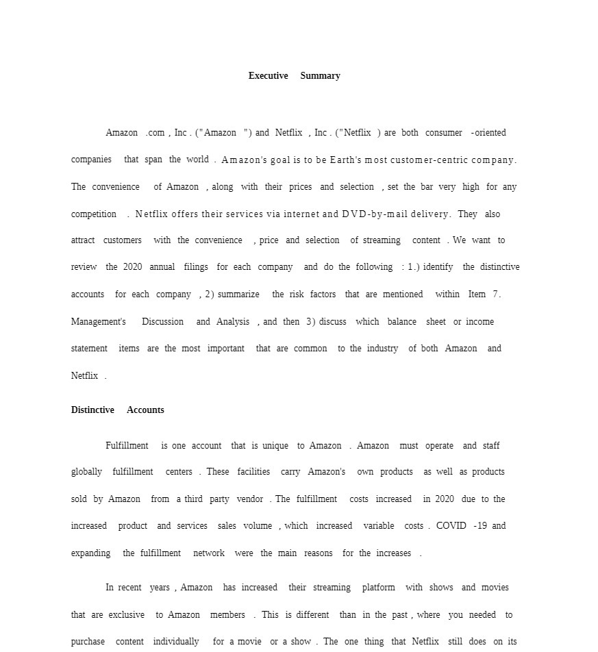 Executive Summary Amazon .com , Inc. (\"Amazon