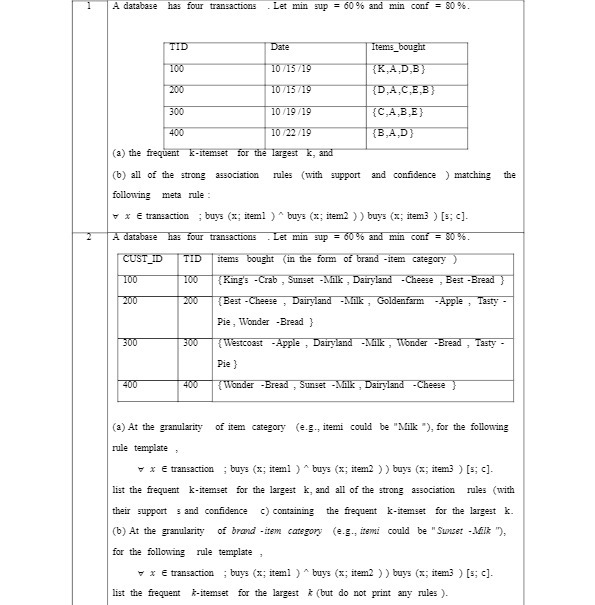 A database has four transactions . Let min sup =