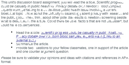 This unit's discussion board assignment, you