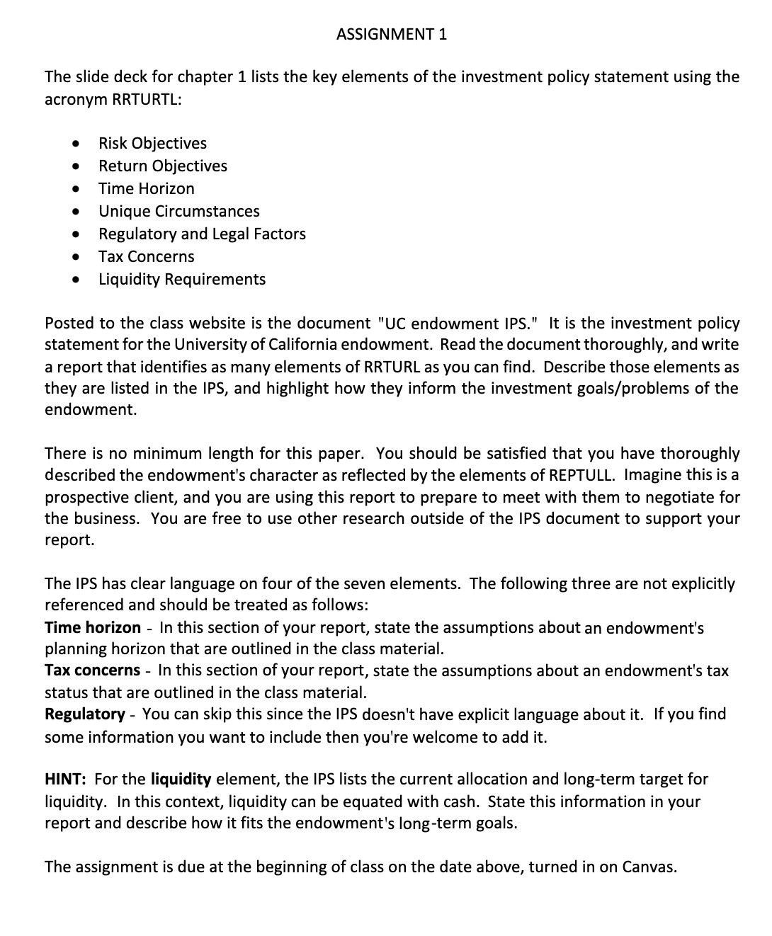 ASSIGNMENT 1 The slide deck for chapter 1 lists