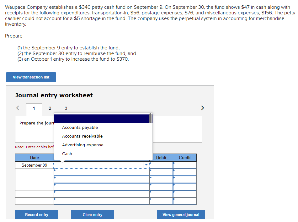 Waupaca Company establishes a $340 petty cash