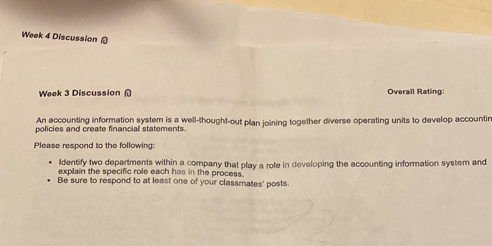 Week 4 Discussion ( Week 3 Discussion Overall