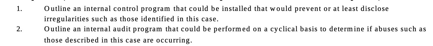 Outline an internal control program that could be