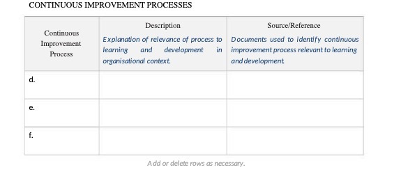CONTINUOUS IMPROVEMENT PROCESSES Description