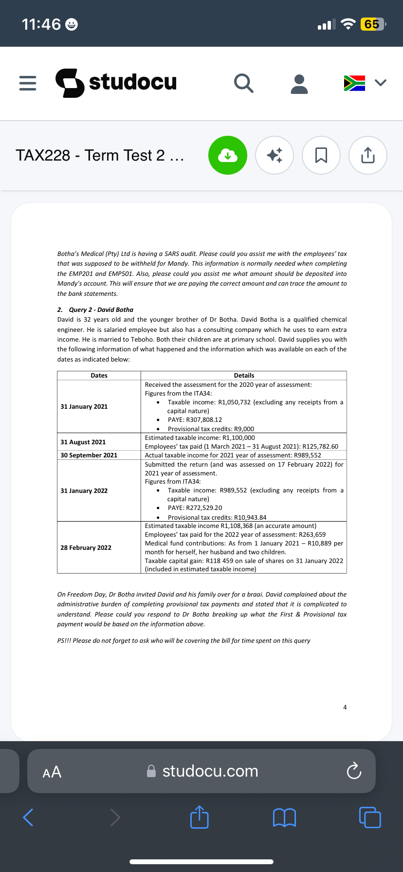 11:45 9 65 E studocu Q & V TAX228 - Term Test 2