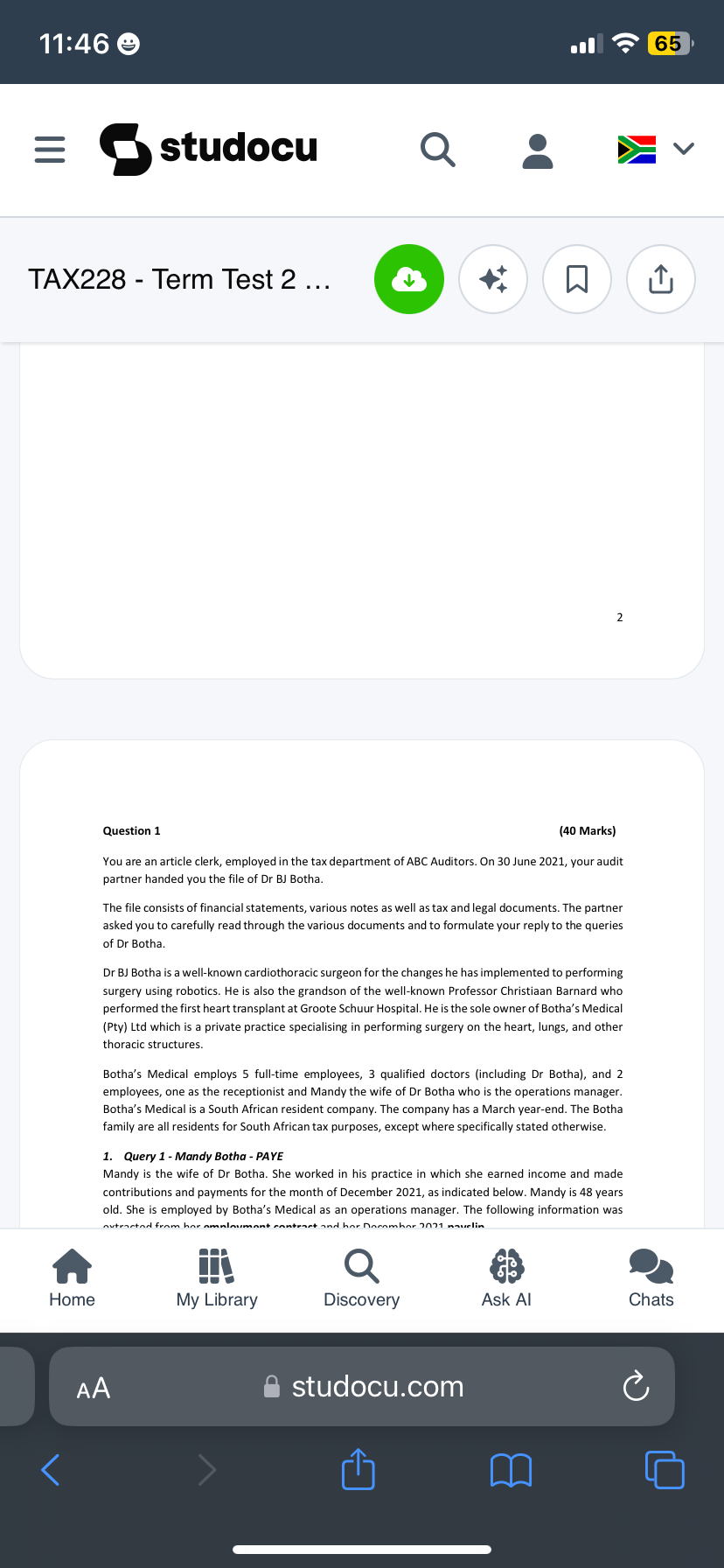 11:45 9 65 E studocu Q & V TAX228 - Term Test 2