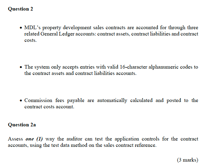 Question 2 e MDL's property development sales