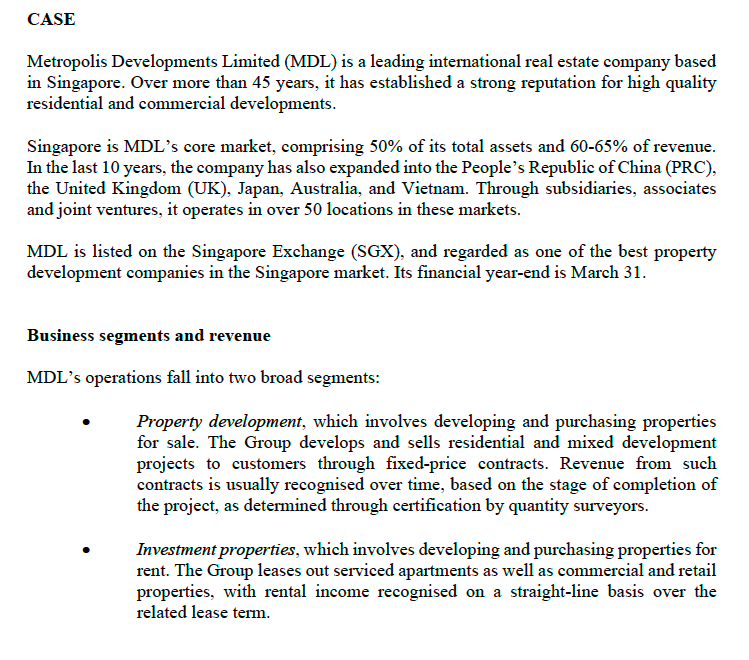 Question 2 e MDL's property development sales