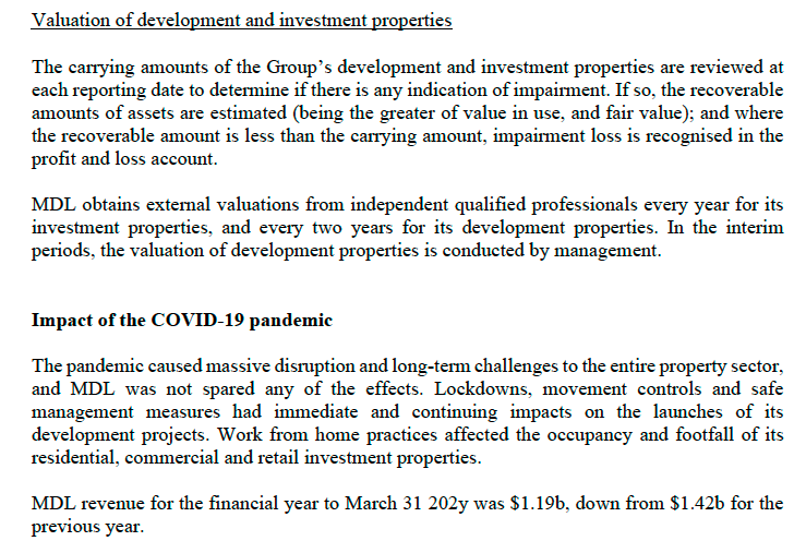 Question 2 e MDL's property development sales